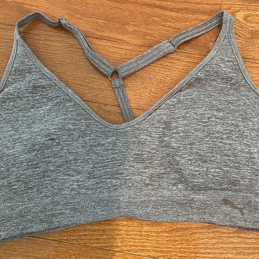 Grey Puma Racerback Sports Bra with Adjustable Straps in a size large. - Picture 2 of 3